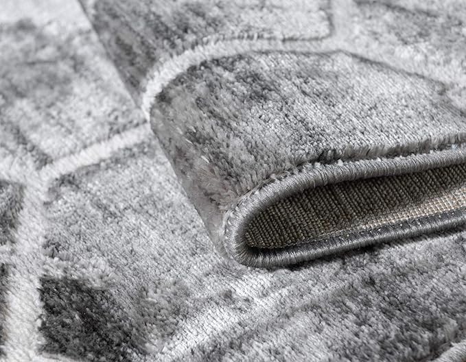 Rugs.com Lattice Trellis Collection Rug – 6 Ft Runner Gray Low-Pile Rug Perfect for Hallways, Entryways