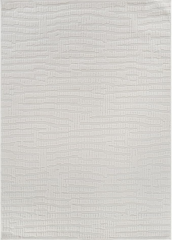 Modern Micro Loop Indoor Area Rugs for Living Room Bedroom Kitchen Geometric Pebble White 8x10 Luxury Durable Low and High Pile Non-Shedding Stain Resistant Soft Area Carpet 8 x 10