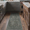 Bavni 2'6''x6 Rug Runners for Hallways, Washable Runner Rug Non Slip, Vintage Floral Print Style Rugs for Bedroom-Lightweight Low Pile Carpet for Hallways Bathroom, Dark Green