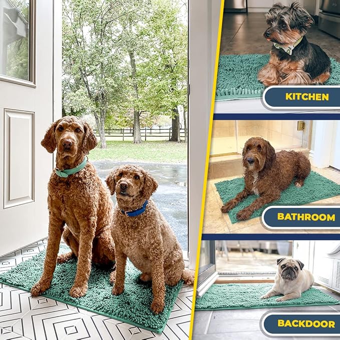 Muddy Mat® Shown on TV–Super Absorbent Microfiber Dog Door Mat for Muddy Paws, Non-Slip Washable Pet Rug, Quick Dry Chenille Entryway Carpet, Machine Washable Indoor Outdoor mat–Seafoam Green 59"x35"