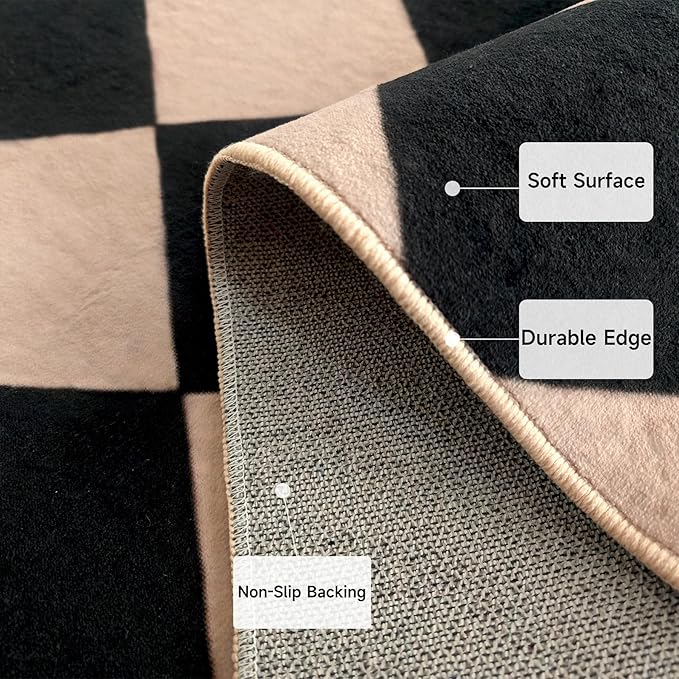 Black Checkered Rug 3x5 Indoor Washable Non-Slip Rug Modern Diamond Soft Low Pile Kitchen Rugs,Neutral Farmhouse Throw Carpet for Nursery Bathroom Room Dorm