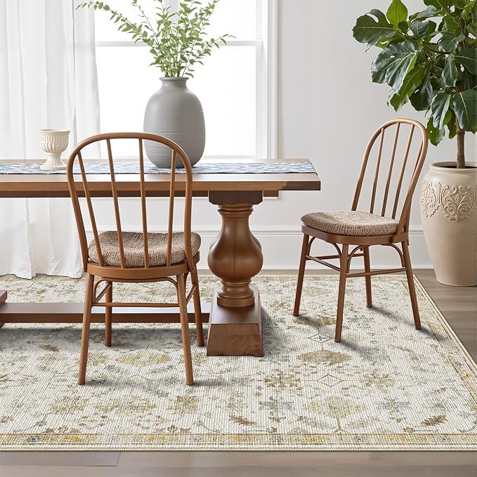 LUMI 4x6 Washable Area Rug for Living Room, Ultra Soft Traditional Vintage Rugs Non Slip with Rubber Backing, Low Profile, High Traffic, Stain Resistant Carpets, Ideal for Bedroom, Dining Room, Indoor
