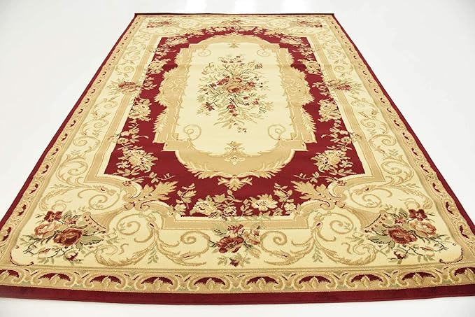 Unique Loom Versailles Collection Traditional Classic Floral Motif Area Rug (7' 0 x 10' 0 Rectangular, Burgundy/ Ivory)