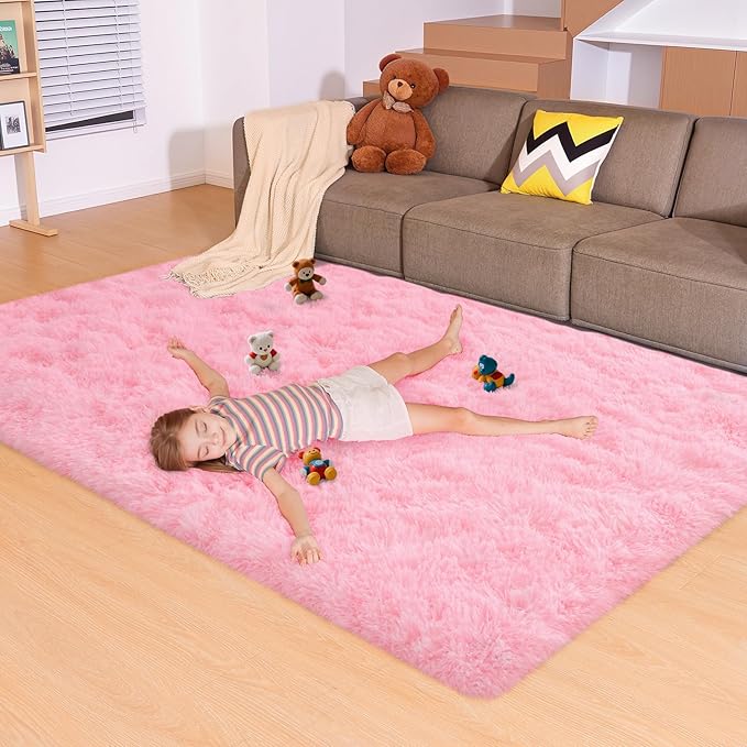 5x7 Pink Rugs for Bedroom Girls, Large Fluffy Area Rugs for Living Room, Soft Shag Fuzzy Non-Slip Carpet for Kids and Boys Nursery Room Dorm Indoor Home Decor (Pink, 5ft x 7ft)