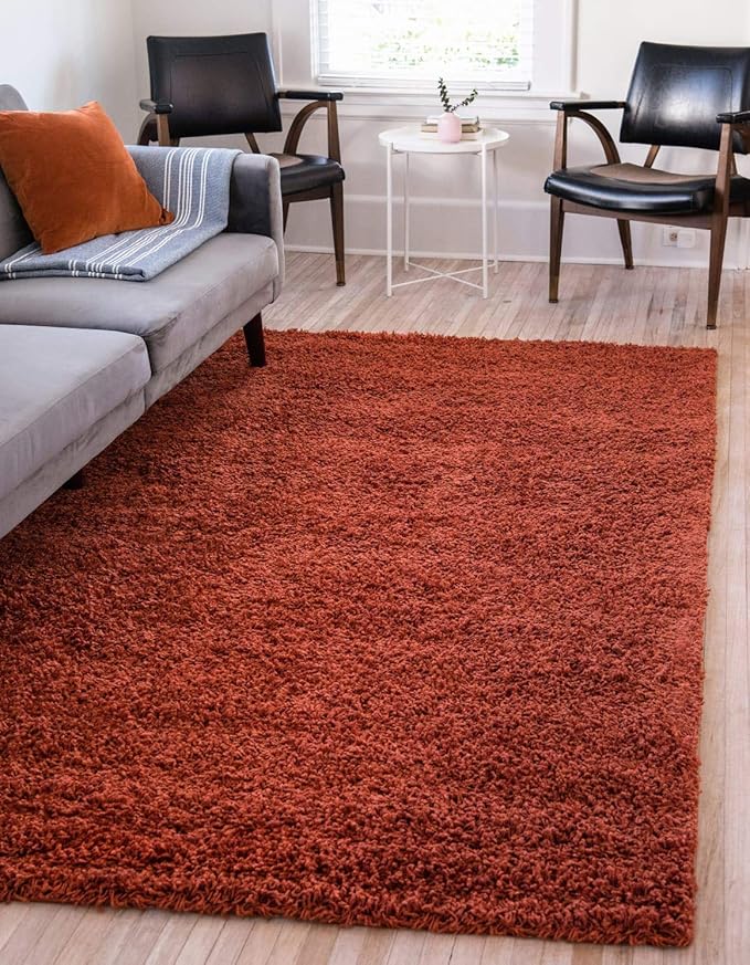 Unique Loom Solid Shag Collection Area Rug (8' x 11' Rectangle, Terracotta)