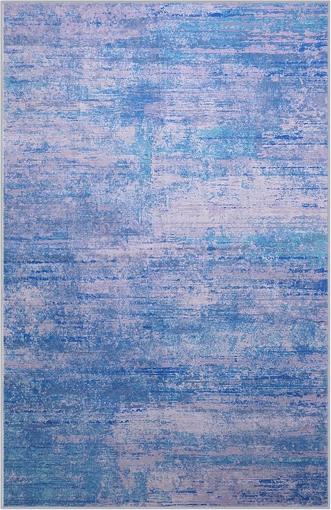 6x9 Abstract Area Rugs for Living Room, Modern Washable Indoor Rug for Bedroom, Thin Soft Large Non-Slip Carpet for Dining Room Home Office Farmhouse Decor - Abstract Blue Purple