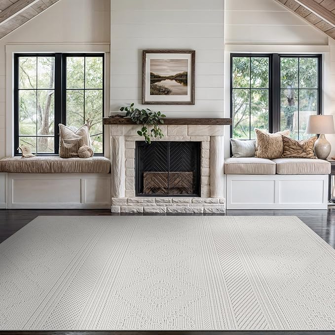 Beverly Rug Micro Loop Area Rug White 6x9 Modern Luxury Soft Boho Geometric Durable Indoor Area Rugs for Living Dining Room Office Stain Resistant Non Shedding Casual Indoor Carpet White 6 x 9