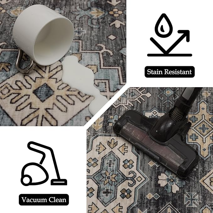 Area Rug Non Slip Machine Washable Ultra Soft Living Room/Bedroom/Kitchen/Outdoor/Classroom Silver, 2'×6'