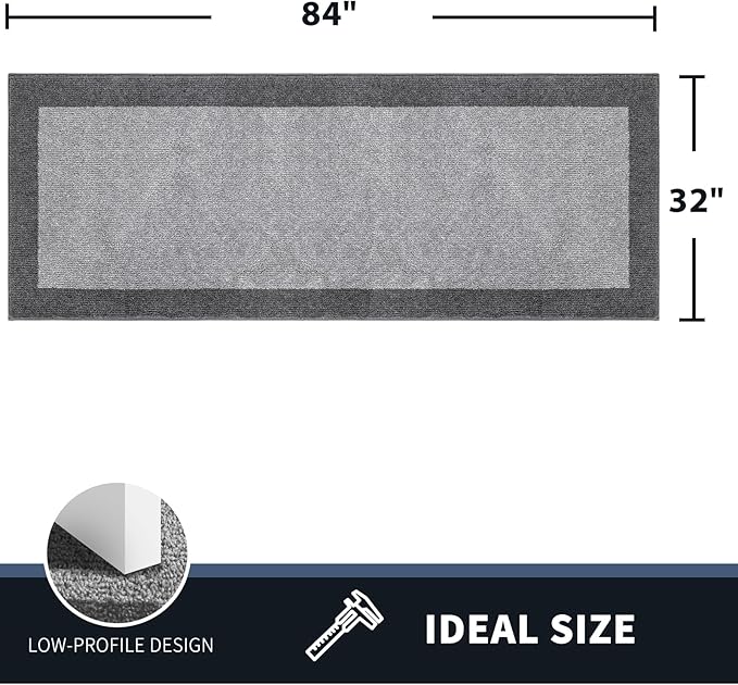 PURRUGS Dirt Trapping Door Mat 32" x 84", Non-Slip/Skid Machine Washable Entryway Rug, Shoes Scraper, Throw Rug, Super Absorbent Area Rug for Muddy Wet Shoes and Paws, Light Grey & Grey