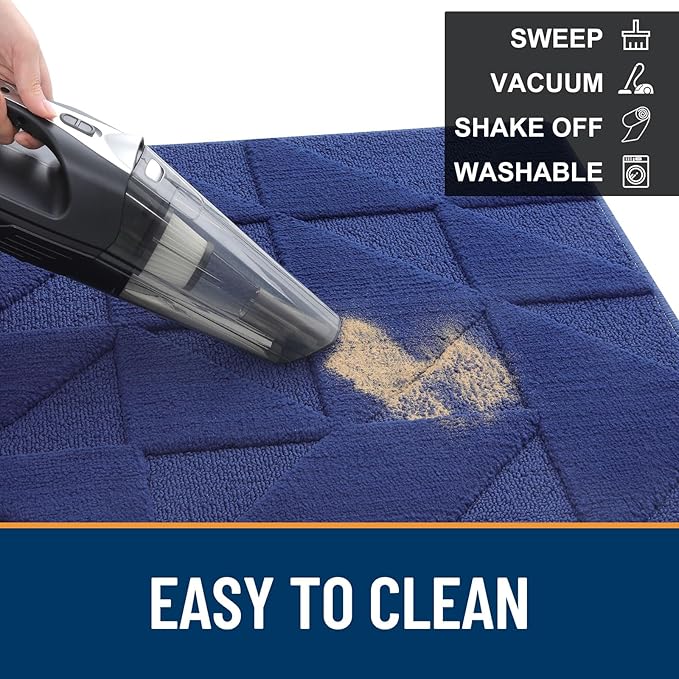 OLANLY Door Mats Indoor, Non-Slip, Absorbent, Dirt Resist, Entrance Washable Mat, Low-Profile Inside Entry Doormat for Entryway (32x20 inches, Navy)
