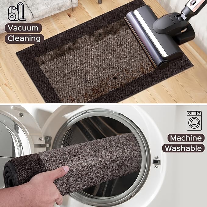 Machine Washable (24" x 36"+ 24" x 60"') Kitchen Rugs Set of 2, Non Slip Kitchen Mats for Floor, Absorbent Entrance Runner Rugs for Bedroom, Hallway, Bathroom, Door (Roll Packing)