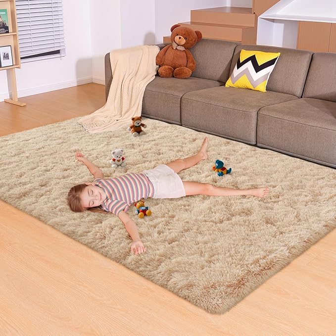 5x7 Light Tan Rugs for Living Room Bedroom, Fluffy Large Area Rug Soft Shag Non-Slip Carpet for Kids Boys and Girls Room Dorm Home Decor (5ft x7ft)