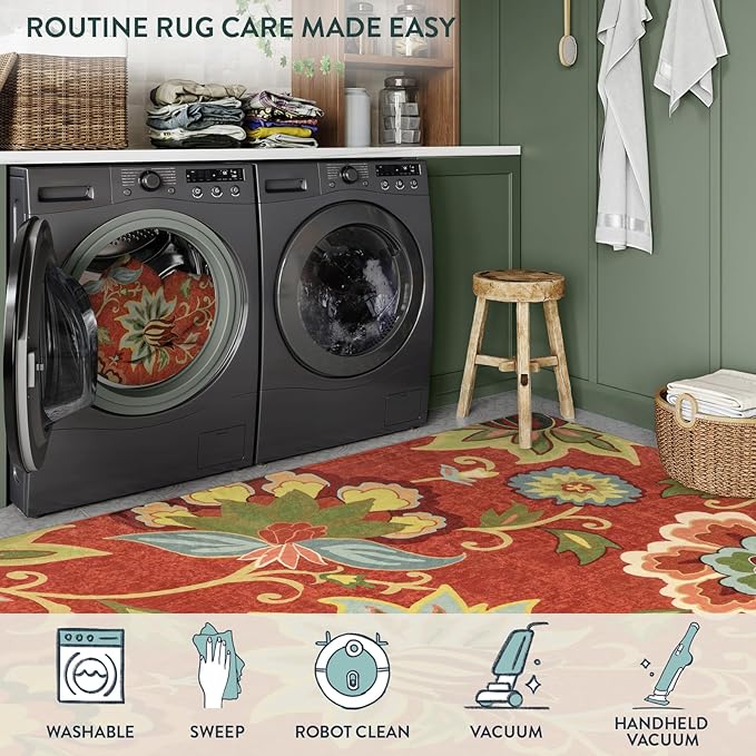 Lahome Floral Hallway Runners - 2x8 Runner Rug Non-Slip Lightweight Kitchen Non-Skid Washable Throw Entryway Rugs Indoor, Paisley Print Christmas Carpet for Bathroom Bedroom