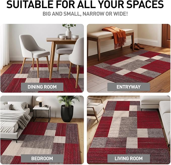 Modern Boxes Design Non-Slip (Non-Skid) Area Rug 20" X 30" Red