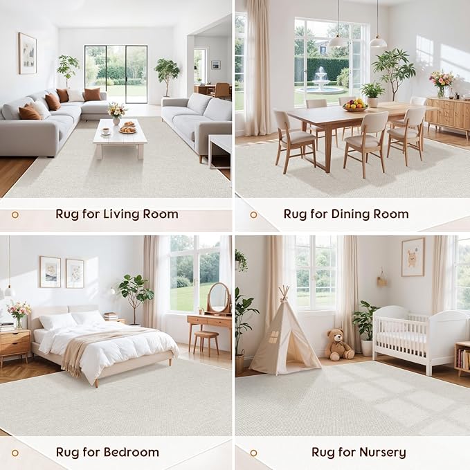 LBRO2M Easy Jute Solid Area Rug 8X10 Washable Rugs for Living Room Bedroom Natural Jute Indoor Outdoor Carpet Durable, Solid Non Shedding Eco Friendly (8X10 Light Ivory)