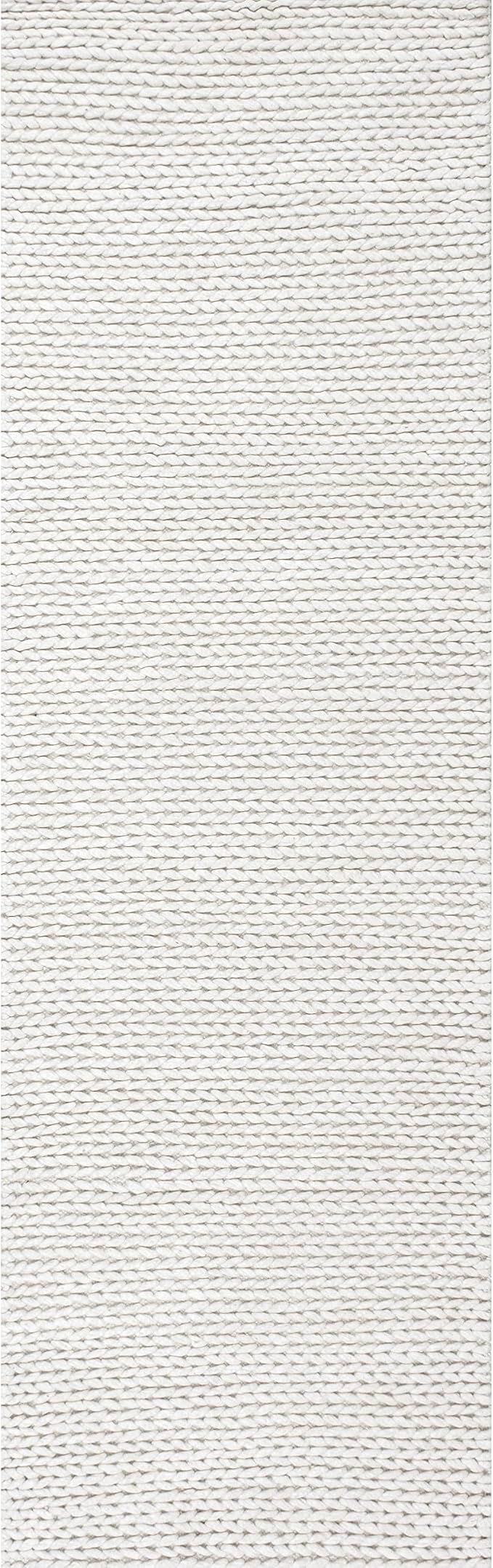 Nuloom Penelope Off-White/Ivory, 2'6" x 10', Hand-Braided, Wool & Cotton, Soft and Textured, High Traffic, Stain Resistant, Easy Clean, Durable Runner for Bedroom, Living Room, Dining, Entryway