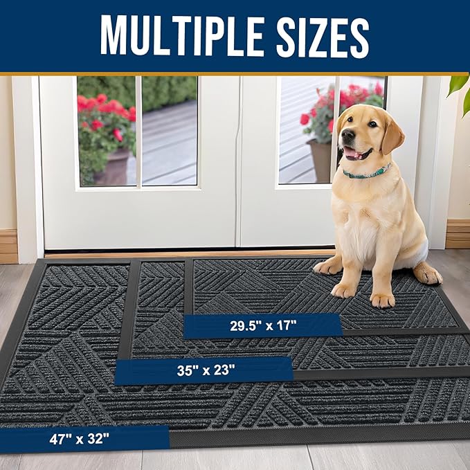 Kitinjoy Front Door Mat Outside Entrance, Sturdy Natural Dirt Trapper, Heavy Duty Rubber Doormat, Low Profile Non-Slip Backing, Easy Clean Floor Mat for Indoor Outdoor Entry, 47X23 Inch, Grey