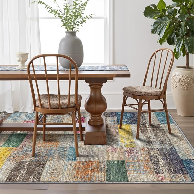 LUMI 8x10 Washable Area Rug for Living Room, Ultra Soft Geometric Rugs Non Slip with Rubber Backing, Low Profile, High Traffic, Stain Resistant Carpets, Ideal for Bedroom, Dining Room, Indoor