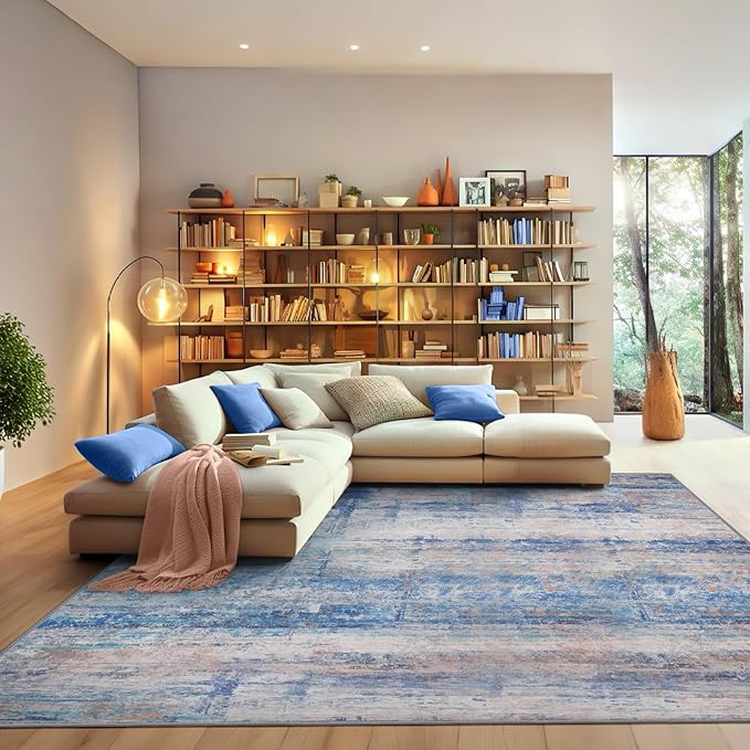 Abstract 4x6 Area Rug for Living Room Dining Room Entryway Blue