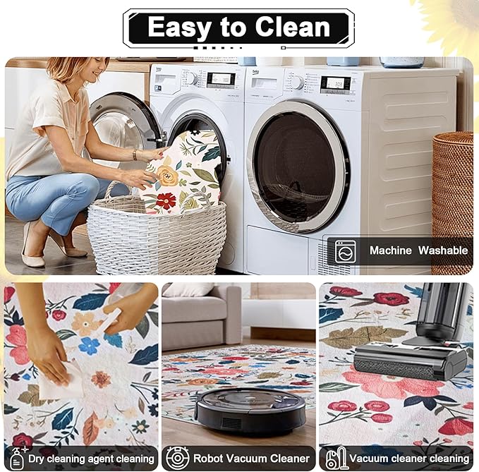 Floral Rug Door Mat Indoor Entrance 2x3 Rug Washable Small Area Rug Non-Slip Low-Pile Floor Carpet for Indoor Entryway Front Entrance Kids Room（Pink）