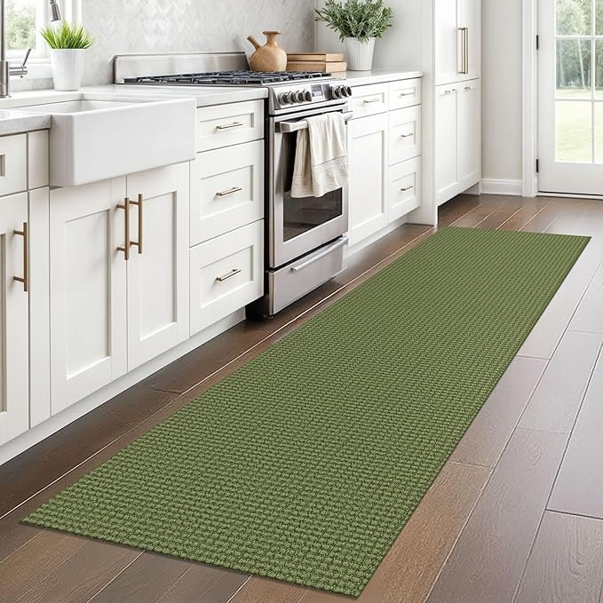Braided Runner Rug 2x8 Ft Washable Runners for Hallways Non Slip Rubber Backed Kitchen Runners Cotton Entryway Runner Indoor, Woven Floor Carpet for Hall Kitchen Bedroom, Green