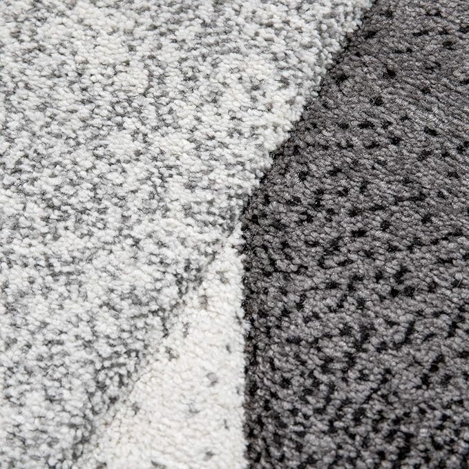 Paco Home Modern Area Rug Bordered with Geometric Pattern Grey Anthracite with Contour Cut, Size: 2' x 3'7"