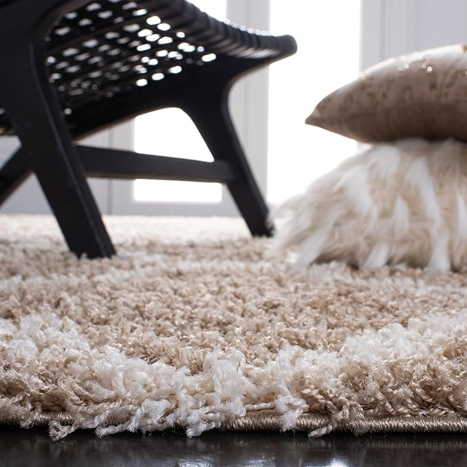 SAFAVIEH Dallas Shag Collection Runner Rug - 2'3" x 22', Beige & Ivory, Trellis Design, Non-Shedding & Easy Care, 1.5-inch Thick Ideal for High Traffic Areas in Living Room, Bedroom (SGD257D)