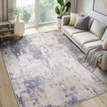 Washable Area Rugs 7'x9' Non-Slip Modern Abstract Soft for Living Room Entryway Bedroom Nursery, Print Pattern, Purple Grey Cream Yellow