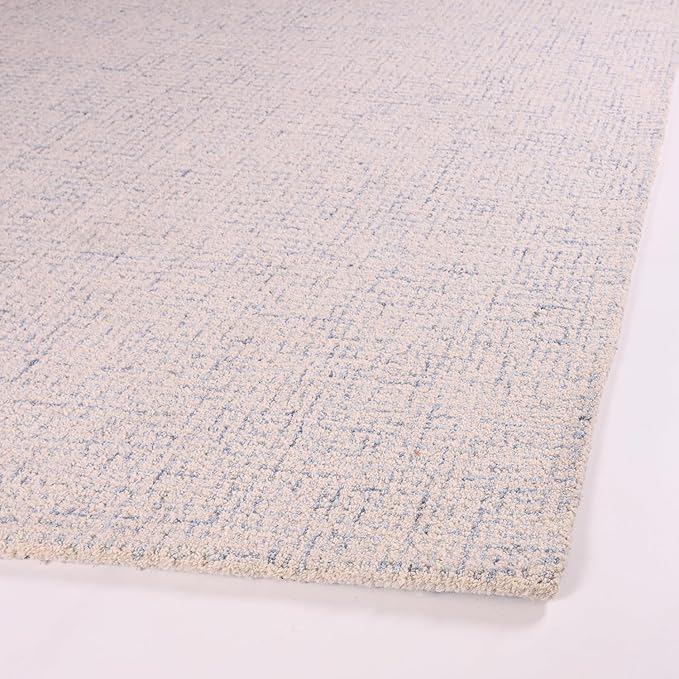Hand-Tufted 100% Wool Pile Area Rug – Geometric Textured Grid Check Pattern – Thick and Durable Floor Carpet for Bedroom, Living Room, Kids Room, and Dining Area (Ivory Blue, 6' Round)