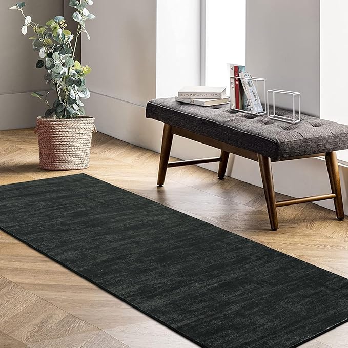 RUGSREAL Solid Kitchen Runner Rug, 2x8, Black, Contemporary, Machine Washable, Modern