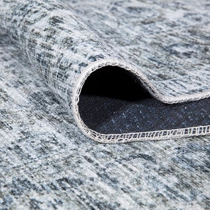 Bloom Rugs Caria Washable Non-Slip 12 ft Runner - Gray/Dark Blue Traditional Runner for Entryway, Hallway, Bathroom, and Kitchen - Exact Size: 2'6" x 12'
