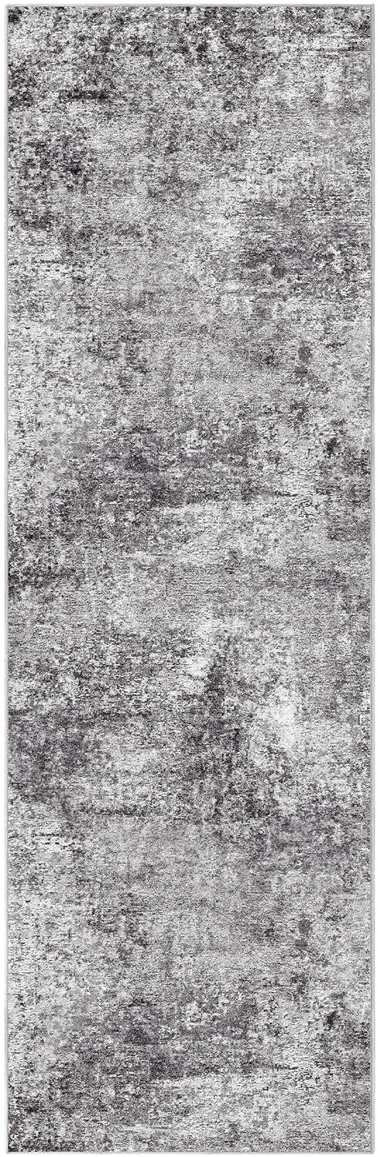 Washable Runner Rug for Hallway: 2x6 Neutral Modern Abstract Low Pile Area Rug with Non-Slip Backing - Carpet for Bedroom Kitchen Laundry Entryway Bathroom Indoor - Grey