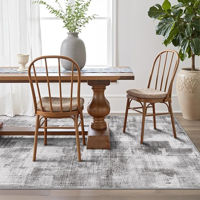 LUMI 8x10 Washable Low-Pile Area Rug for Living Room, Ultra Soft Modern Neutral Grey Rugs Non Slip with Rubber Backing, High Traffic, Stain Resistant Carpets, Ideal for Bedroom, Dining Room