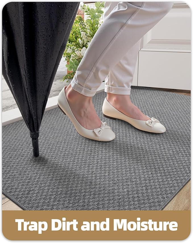Color&Geometry Large Front Door Mat Indoor Entrance Non Slip Rubber Backed, 36"x56" Indoor Door Mats for Entryway, Dirt Trapper Double Doormat, Washable, Dark Grey (Rolled-up NO Creases)