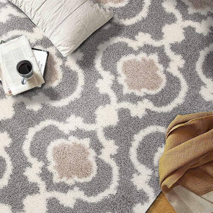 Rugshop Cozy Moroccan Trellis Gray/Cream 5'3" x 7'3" Indoor Shag Area Rug