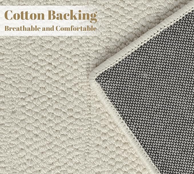 jxgzyy Beige Area Rug Solid, 0.36'' Thick Low Pile Textured Rug for Bedroom, Minimalist Aesthetic Home Décor for Dining Table, Polypropylene Kitchen Rug with Non-Slip Backing, 5x7