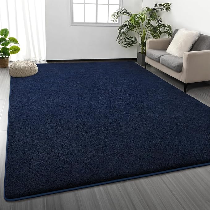 Large Area Rugs for Living Room Bedroom, 5 x 8 Ft Non-Slip Modern Area Rug, Soft Thickened Memory Foam Rug, Comfy Minimalist Indoor Carpet for Boys Girls Room Nursery Dorm Home Decor, Navy Blue