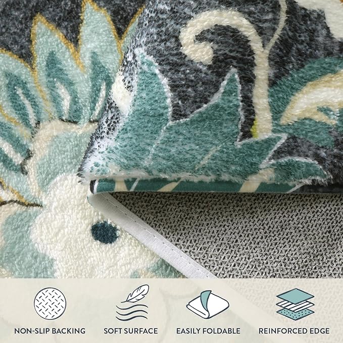 Lahome Floral Living Room Rug - 3x5 Area Rugs for Bedroom Machine Washable Non-Slip Throw Kitchen Entryway Rug Soft Paisley Print Distressed Floor Capet for Office Laundry Room Dining Room Bathroom