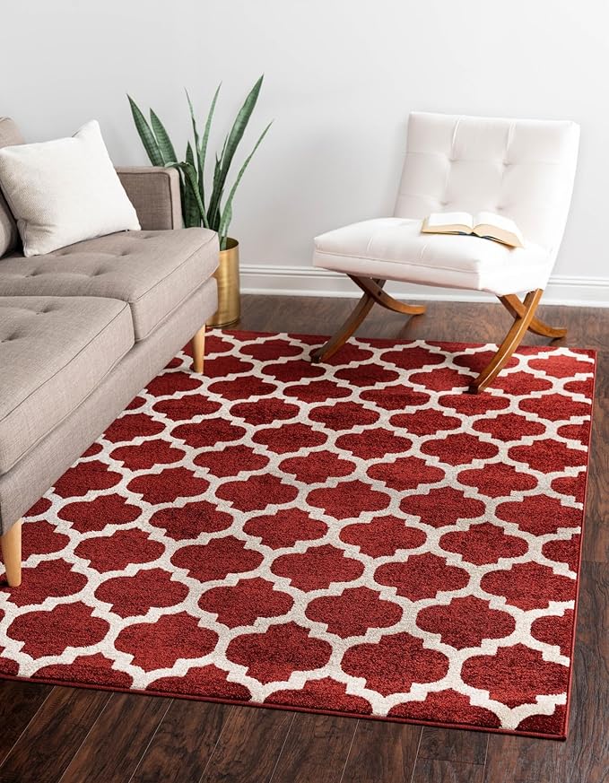Rugs.com Lattice Collection Rug – 8x10 Dark Terracotta Medium-Pile Rug Perfect for Living Rooms, Large Dining Rooms, Open Floorplans