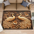 Peacock Rugs for Bedroom - 5x7 Rug, European Style Area Rugs for Living Room, Peacock Decor Carpet, Gold Peafowl Washable Area Mat, Luxury Carpet - Peafowl Home Decor & Gifts