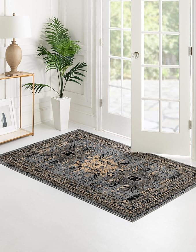 Unique Loom Taftan Collection Border Geometric Tribal Inspired Design Area Rug (2' 2 x 3' 0 Rectangular, Gray/ Black)
