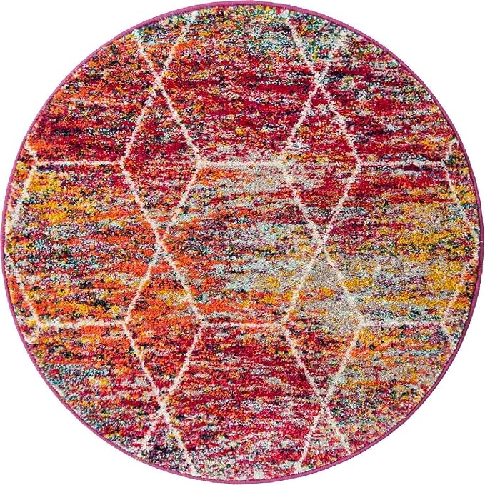 Unique Loom Trellis Frieze Collection Area Rug - Geometric (3' Round, Multi/ Ivory)