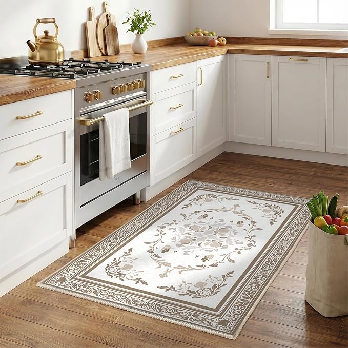 SOULFUL Medium Pile 3x5 Area Rug - Cozy Soft Underfoot Small Entryway Rug - Brown Boho Floral - Washable Non-Slip - Perfect for Living Room Bedroom Foot Kids Room Reading Nook