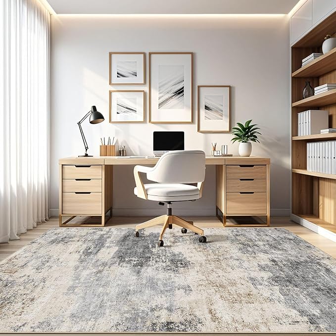 10x12 Area Rug Living Room: Washable Large Abstract Modern Soft Rug Stain Resistant Indoor Floor Non Slip Accent Carpet for Bedroom Nursery Playroom Dining Room Office Dorm Home House- Grey Brown