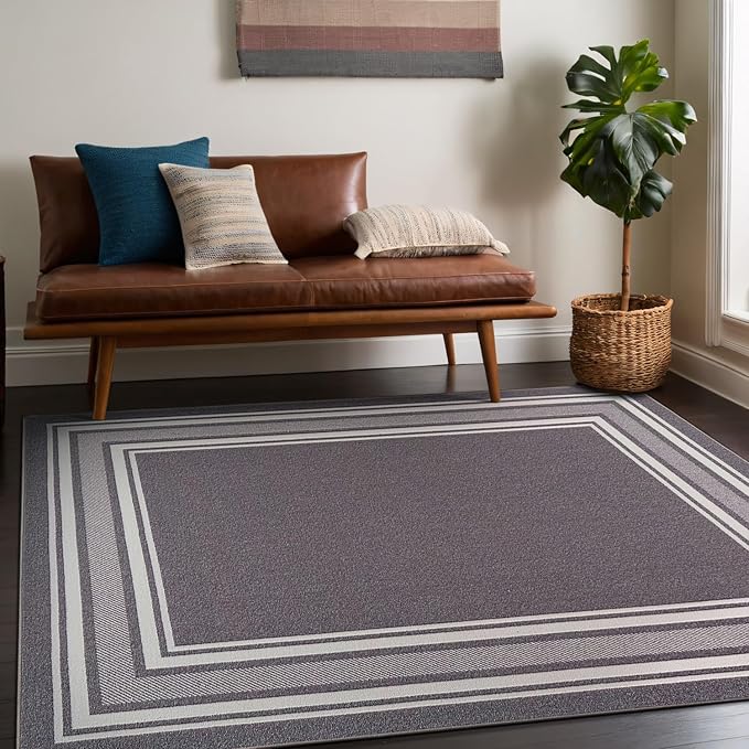 Beverly Rug Non Slip Area Rugs 3x3 Modern Bordered Non Skid Rubber Backing Soft Area Rug for Living Dining Room Easy to Clean Non Shedding Kitchen Bedroom Indoor Carpet 3 x 3 Gray