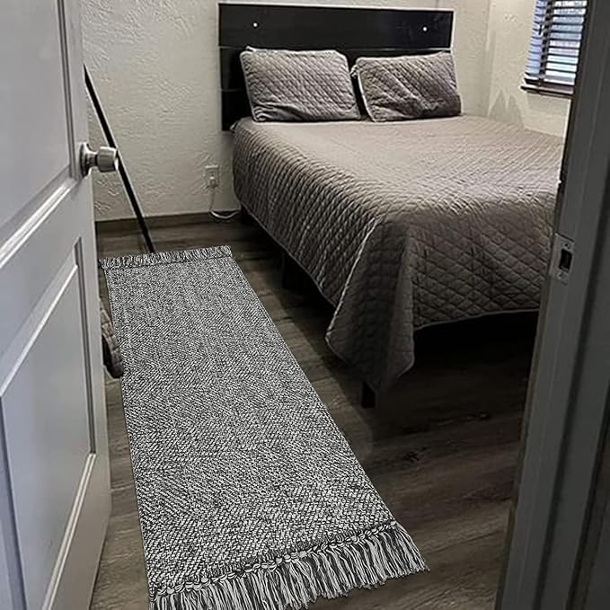 Collive Hallway Runner Rug, 2' x 6' Hand-Woven Reversible Washable Entryway Rugs, Grey Cotton Modern Farmhouse Laundry Room Carpet Long Carpets for Bathroom Sink Foyer Bedroom