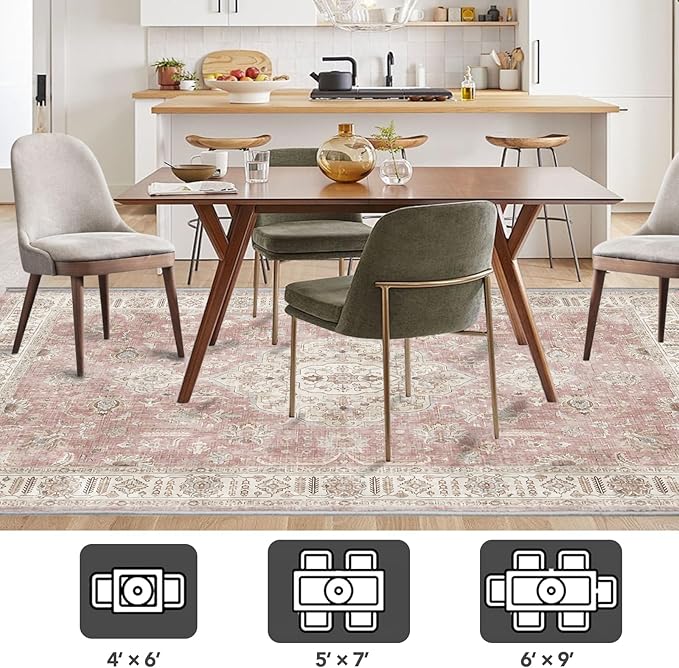 5’x7’ Washable Area Rugs for Living Room Bedroom Foldable Low Pile Non Slip Area Rugs for Dining Office