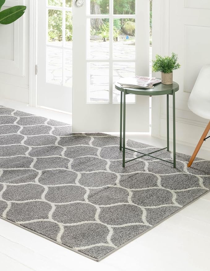 Rugs.com Lattice Frieze Collection Rug – 5' x 8' Light Gray Medium Rug Perfect for Living Rooms, Large Dining Rooms, Open Floorplans