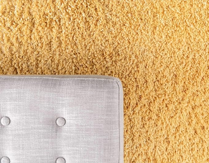 Unique Loom Davos Shag Collection Area Rug - Solid (9' x 12' Rectangle, Sun Yellow)