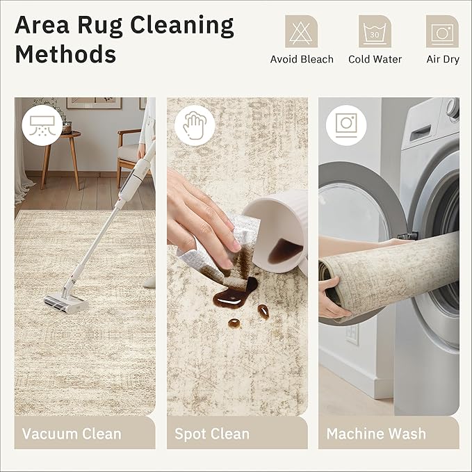Runner Rug 2'6" x 12' Washable Non-Slip Runner Rugs for Kitchen Bathroom Laundry Room Vintage Ultra Thin Runners for Hallway Entryway Beige